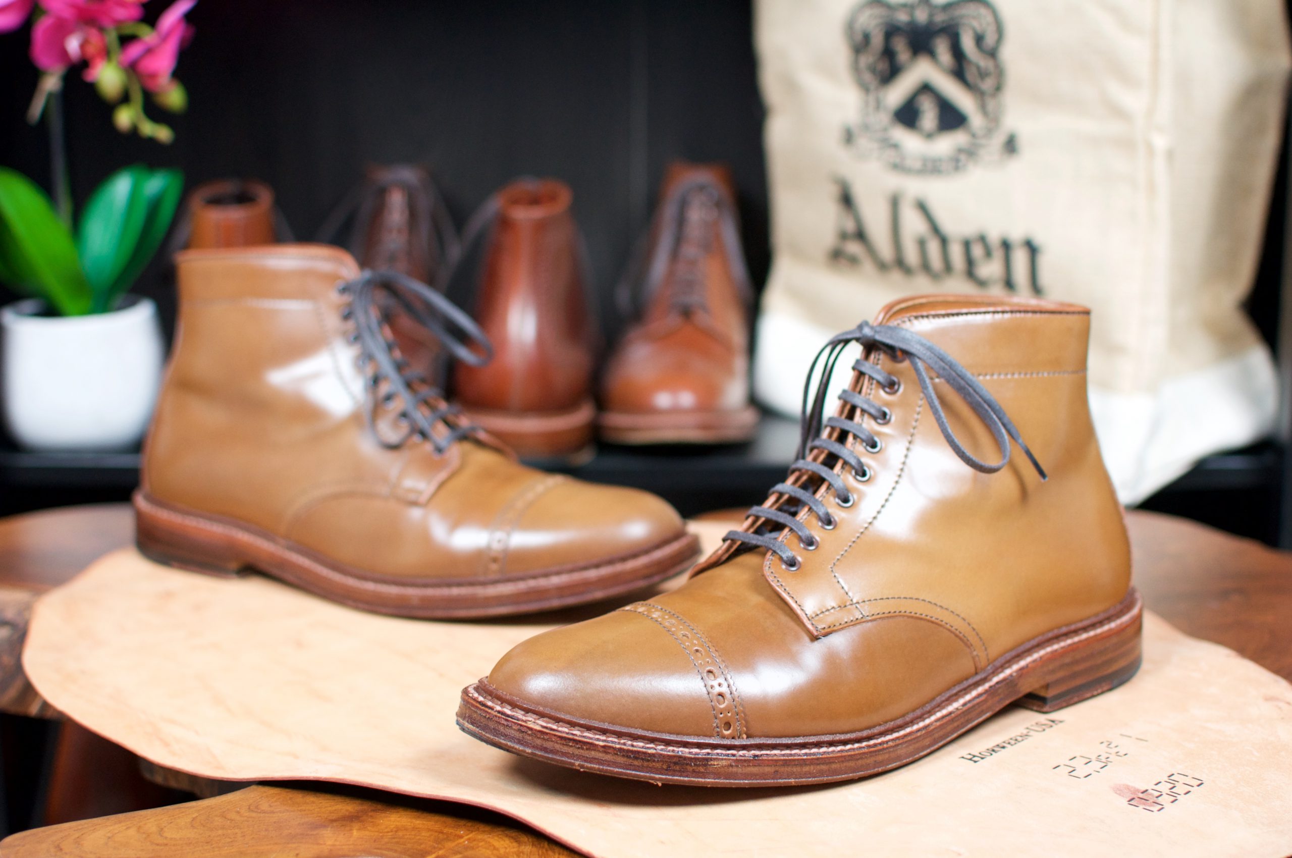 Alden perforated shop cap toe boot