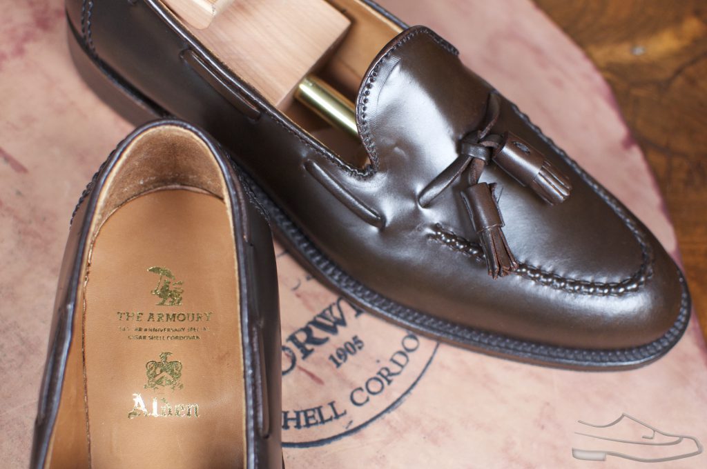 Alden cordovan store tassel loafers