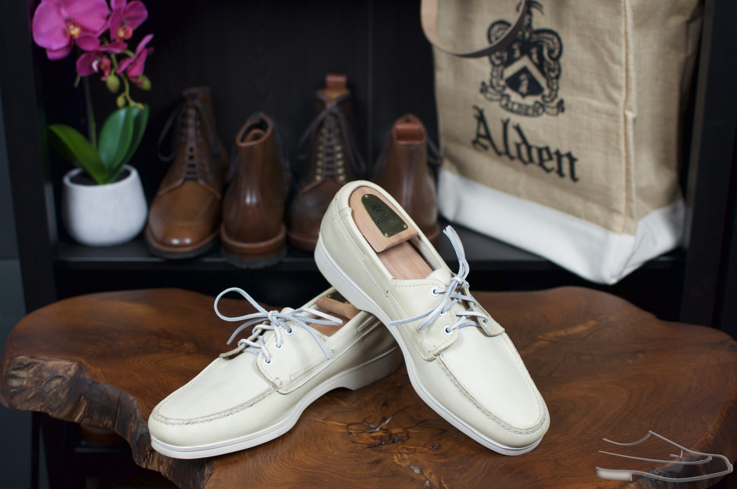 Alden White Calfskin Boat Shoe